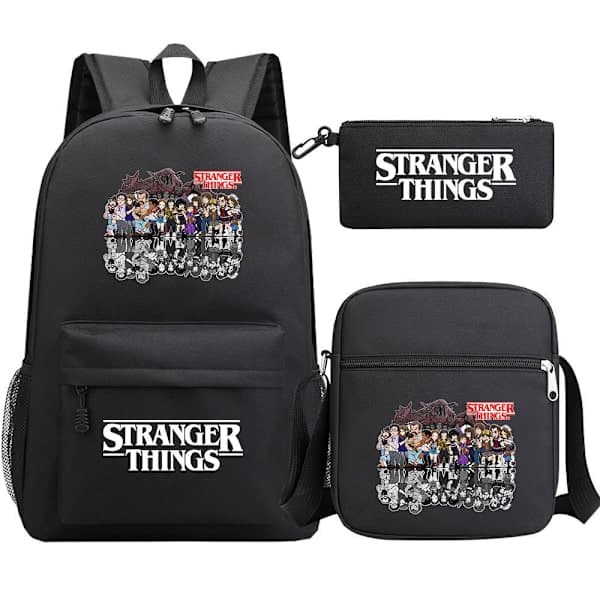 Stranger Things Ryggsäck 3-Delars Set Student Skolväska Canvasväska 10 10