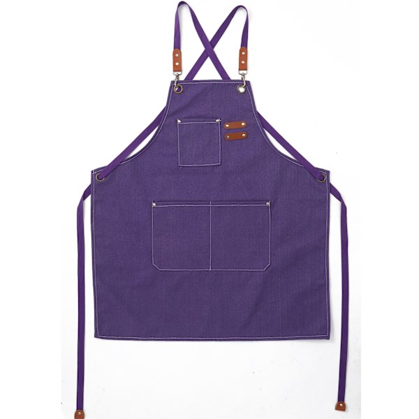 (Lila) Herrkökförkläde Canvasförkläden med 3 fickor Vattentät och justerbar förkläde för grillning, restaurang, trädgård, snickare, 78 * 68cm H