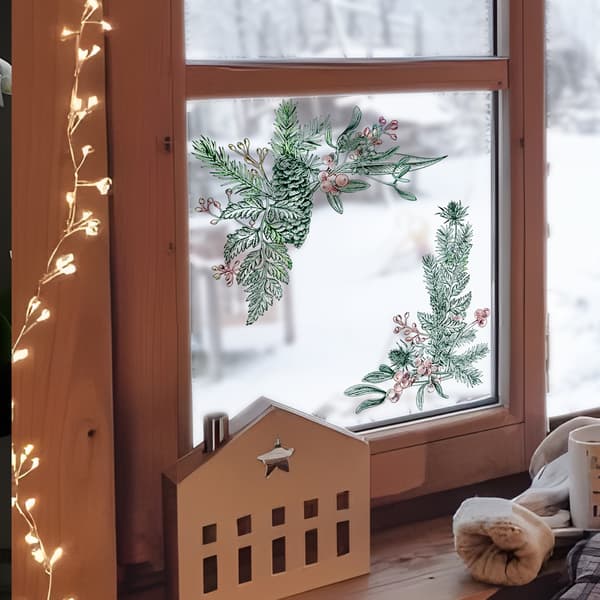 Christmas Window Decorations, Pine Branches, Self-Adhesive, Winter Plants, Christmas Decorations, Christmas Window Decals
