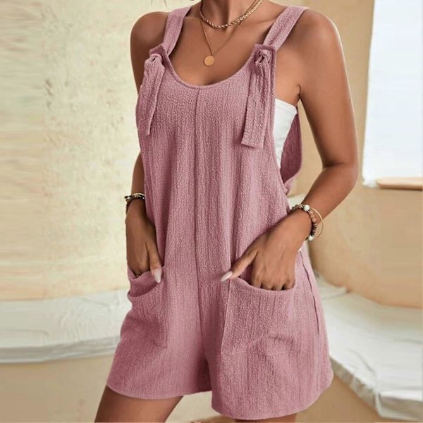 Enfärgade Hängselbyxor Lös Shorts Jumpsuit Personlig Cool Stil Hudvänliga Shorts För Vardagsbruk Semester Shopping Semester Läder Rosa-FS4- Leather Pink M