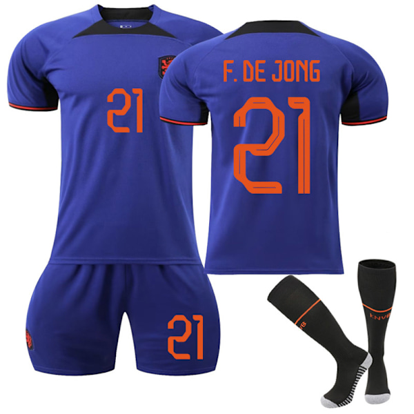 22-23 VM Nederländerna Bortatröja Fotboll Träningsdräkt K F.DE.JONG 21 F.DE.JONG 21 XS
