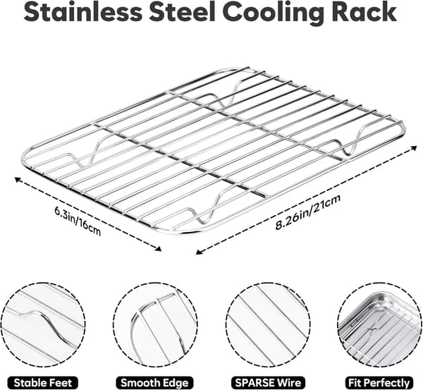 Bageplade i rustfrit stål med kølestativ 2 stk, rektangulær 23,5x17,5x2,5cm, giftfri grillbakke til ovn, opvaskemaskine sikker bageplade sæt
