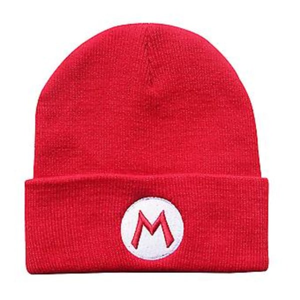 Super Mario Bros Unisex Voksen Strikket Hue med Broderi til Mænd Kvinder Mario & Luigi Symbol Skull Hat Ski Varme Kreative Gaver Rød-FS1-