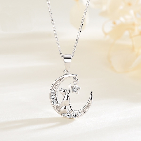 S925 sterling sølv enkelt temperament måne katt zirkon anheng j