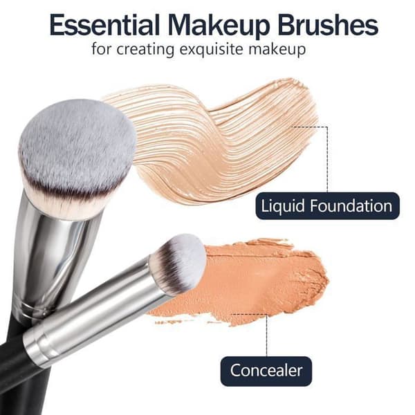 Makeupbørste, concealerbørste, foundationbørste med bløde syntetiske fibre til flydende foundation, 2 stk.