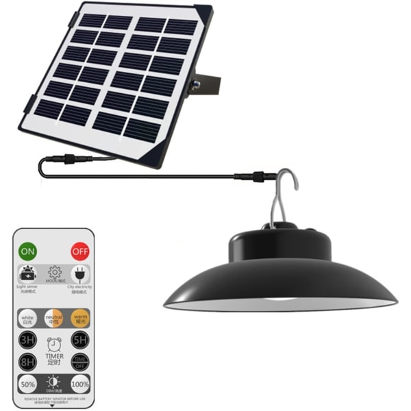 Solcellslampa för garage, IP65 vattentät dimbar ljusbelysning med fjärrkontroll, rörelsesensorlampor, trädgård, uteplats, garage, läger