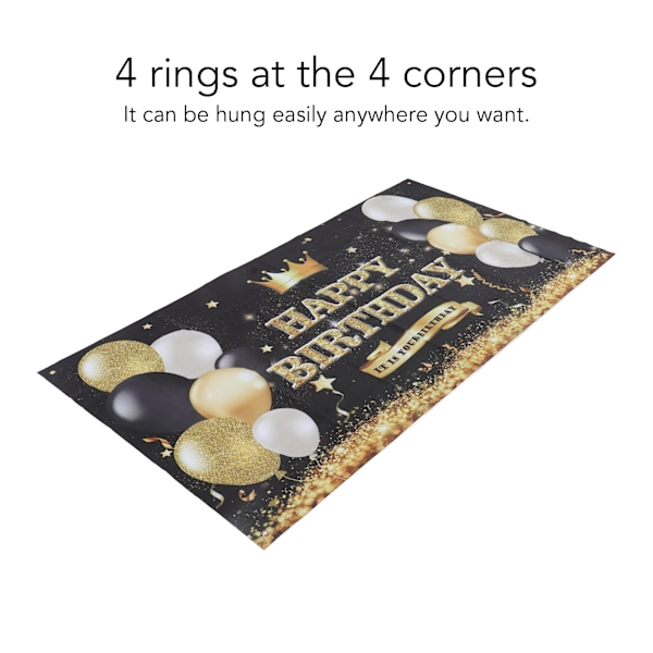 Grattis på födelsedagen Bakgrund Banner Svart och Guld Skylt Affisch Stor Glitter Ballonger Födelsedagsfest Dekoration