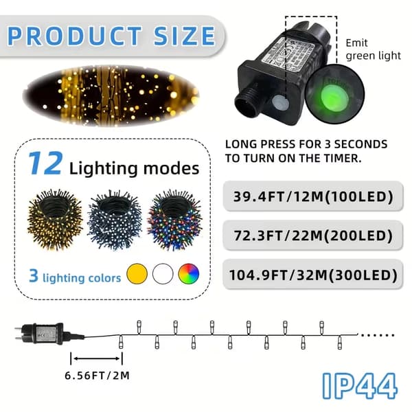 Utendørs lyslenke med flere moduser for innendørs og utendørs dekorasjon Warm Light 32M-12modes