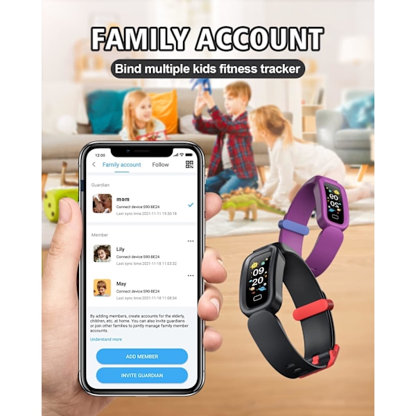 Fitness Tracker til Børn Aktivitetsmåler Lang Batterilevetid IP68
