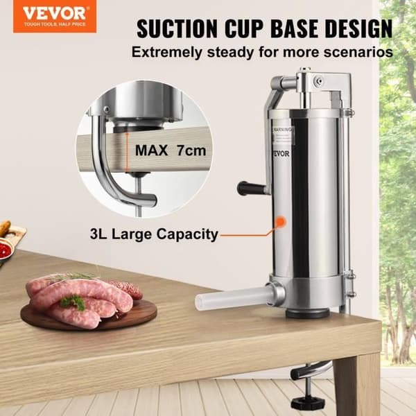 3L manuel pølsestopper - VEVOR - 3 rør rustfrit stål vertikal pølsemaskine-FS-