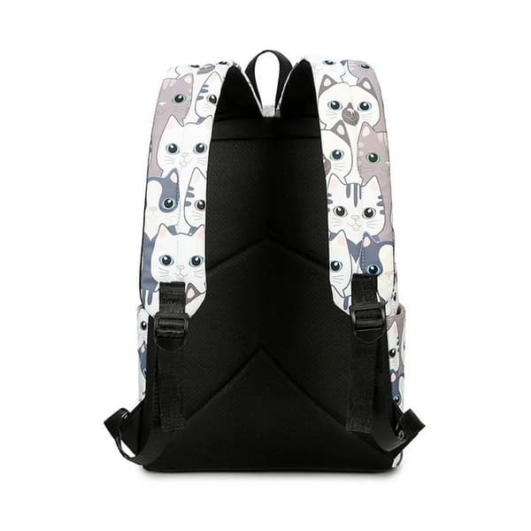 Girls Backpack Blue-School Backpack-Print (Cat)