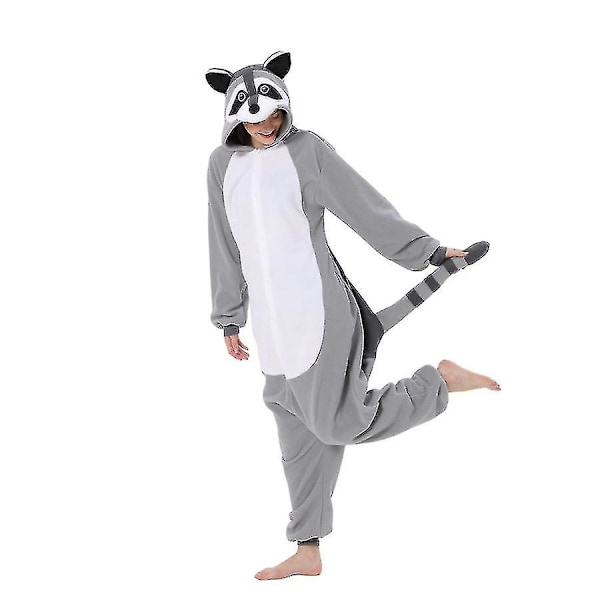 Vaskbjørn Kostume til Voksne Dyr Helkrops Pyjamas Halloween Jul Lysegrå Light Grey XL