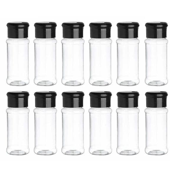 12-pack plastburkar för kryddor med lock, 100 ml kryddförvaringsbehållare flaska kryddburkar