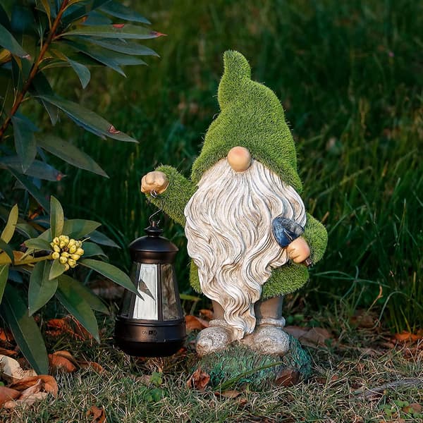 33 cm Rolig Tomte Statue Utendørs Hagedekorasjoner, Vanntett Harpiks Tomte Figur