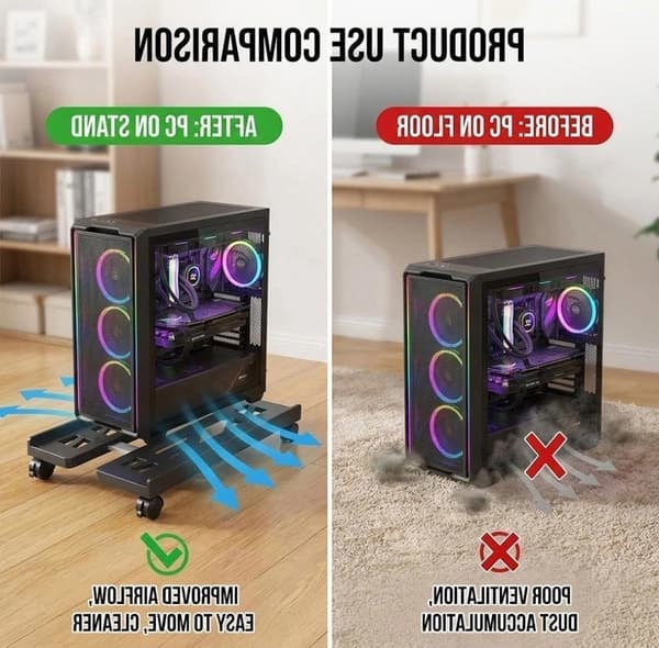 CPU-stativ med hjul, rullende mobil computertårn-vogn, universel holder til under gaming-skrivebord, sort kontor-arbejdsstation