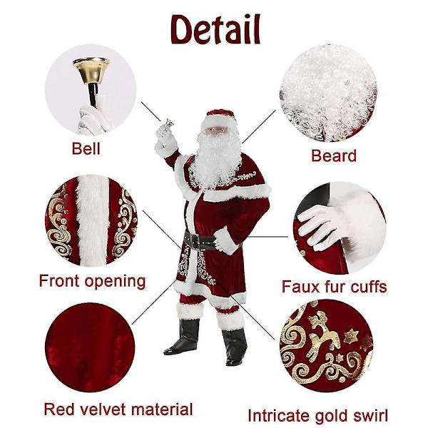 Herre Santa Kostume Sæt Jule Deluxe Voksen Dragt L