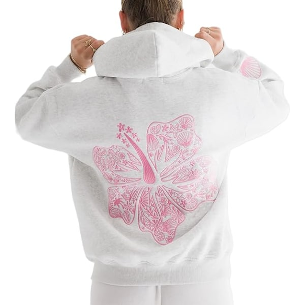 Palm Puff Oversized Hættetrøjer til Kvinder, Teenagepiger Preppy Sweatshirt Langærmet Y2K Grafisk T-shirt med Lommer Lysegrå Light Grey M