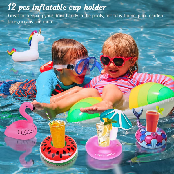 12 delar uppblåsbar simkoppshållare, poolglashållare Uppblåsbar dryckeshållare underlägg (slumpmässig färg)