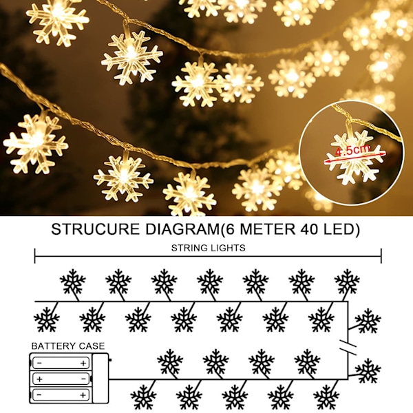 Lys Kæde, 6M 40LED Jule Snefnug Lys USB og Batteri