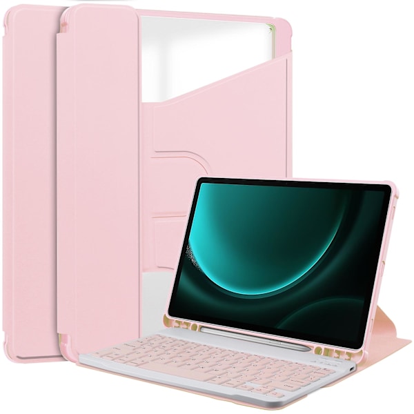 Kotelo Samsung Galaxy Tab S9 FE Plus -tabletille, jossa Bluetooth-näppäimistö ja pyörivä tablettiteline -X45- Pink