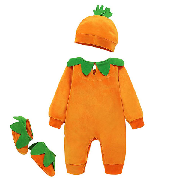 0-24 Måneder Nyfødt Baby En Del Græskar Romper Kostume Halloween Jumpsuit+Hætte+Støvler Sæt Gave 6-12 Months