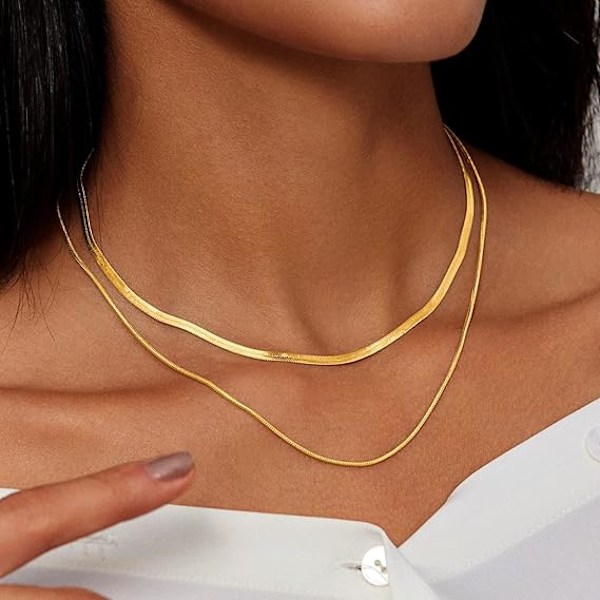 Käärmeketju Kaulakoru 14K Kulta/Hopea Pinnoitettu Silliruotokuvioinen Kaulakoru Kulta Choker Kaulakoru Naisille Tytöille Lahjat Korut-FS1-