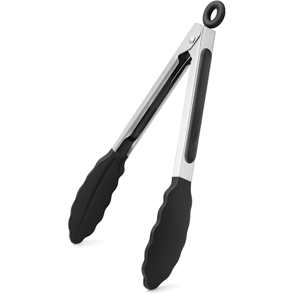 18 cm Baking Tongs, Heat Resistant, Kitchen Tongs, Kitchen, Kitchen Tongs with Stainless Steel and Silicone Tips, (Black)