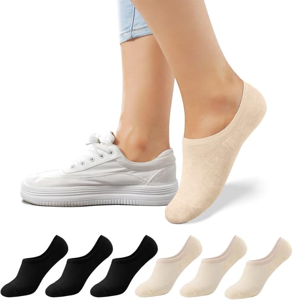 Usynlige Strømper No Show Strømper til Kvinder Casual Lave Strømper med Skridsikkert Greb Bomuldsstrømper 6 Par 3Sort+3Beige 3Black+3Beige 45390