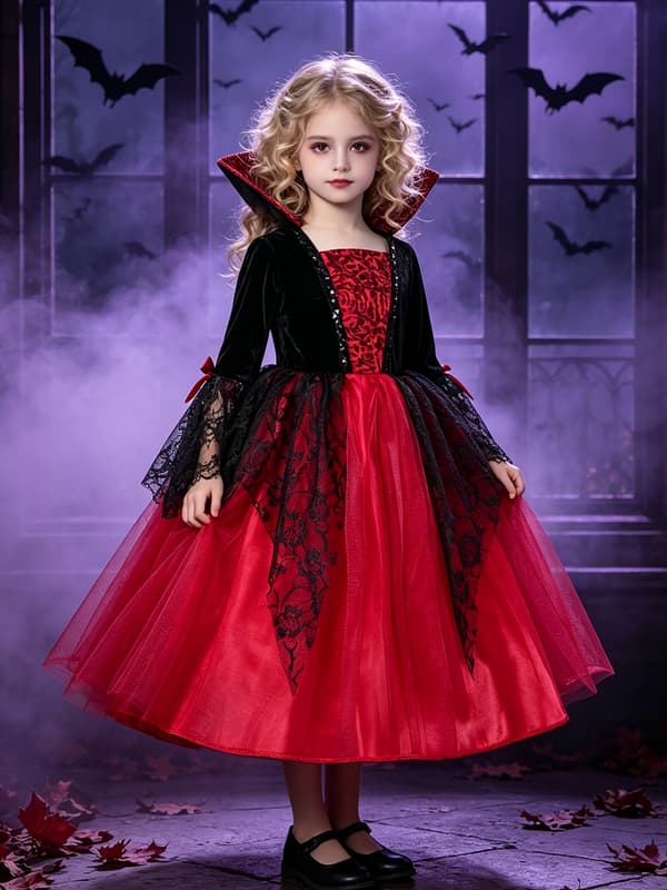 Flickors vampyrprinsessklänning gotisk spets-tutu Halloween rollspelsfestdräkt 4Y Burgundy