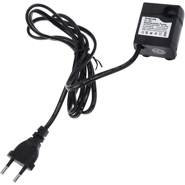 Nedsænkelig Vandpumpe 300L/h, 5W, Ultralyd for Springvand, Akvarium, Dam (EU-stik)