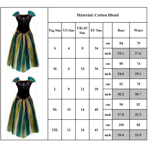 Vuxen Dam Frozen Drottning Anna Festklänning Maskerad Outfit Kostym Cosplay Prinsessa Halloween Fest Bal Klänning 2XL