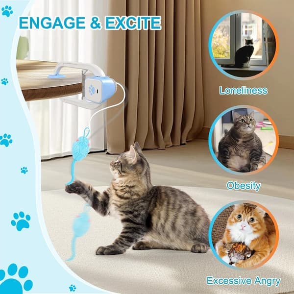 Upgraded Smart Interactive Cat Toy with Remote Control - Automatic Retractable Feather Toy with 3 Plush Mice & USB Charging