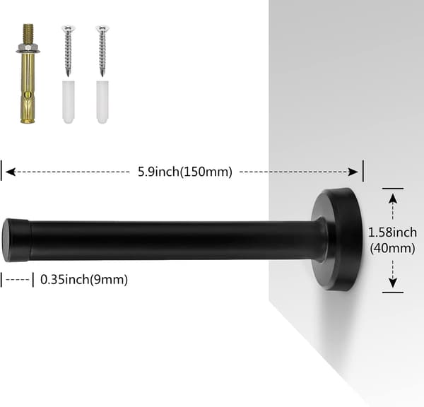 Dørstopper 150mm/6 tommer lang svart dørstopper veggmontert moderne dørstopper holdbar dørstopper i rustfritt stål-FS-