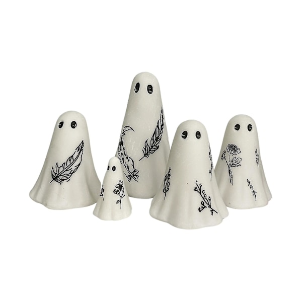 Halloween-spøkelsesskulpturer til peis og mantel - Varig gave til Halloween-elskere, laget av harpiks 5Pcs