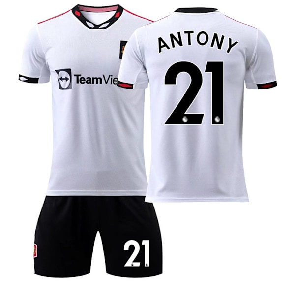 22-23 Red Devils bortedrakt hvit nr. 7 Ronaldo fotballdrakt 25 Sancho 10 Rashford barnedrakt med sokker Uten nummer + sokker No number + socks XXXL