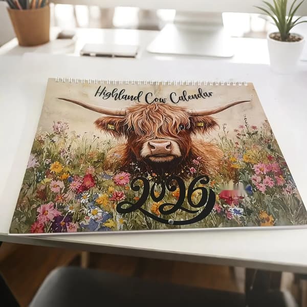 2026 Highland Cow Veggkalender - Måneds- og Årsplanlegger 1