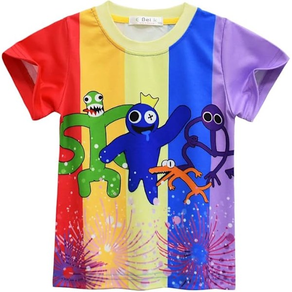 120cm Rainbow T-shirt Friends Kids Boys Girls Funny 3D Graphic Sweater Loose Casual Tops Cartoon Pattern