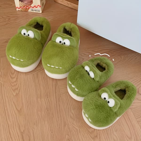 XIXITIAO Børne Plys Fløjl Indendørs Sutsko Søde Krokodille Varme Slip-On Hjemmesko til Drenge EU 27 Olive