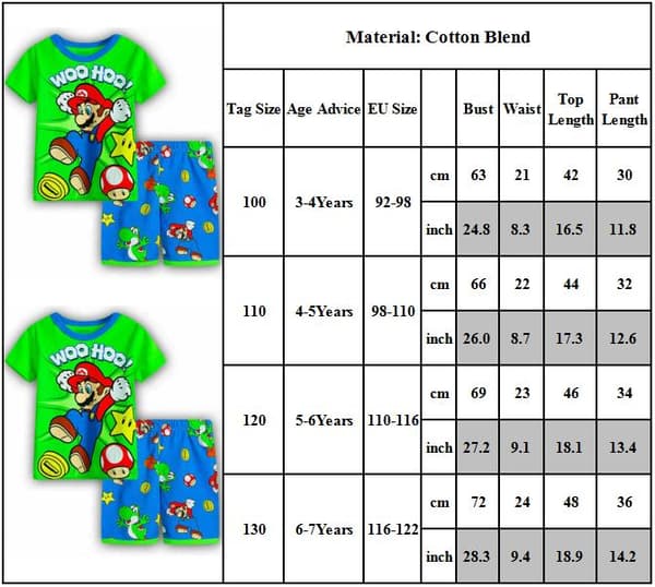 Super Mario Pyjamas for gutter, kortarmet t-skjorte og shorts-FS1- 100cm