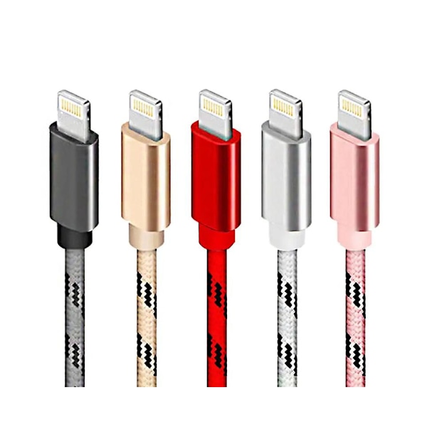 5 st 2m Flätade Lightning-kablar Laddningsdatakabel för iPhone 11 13 14