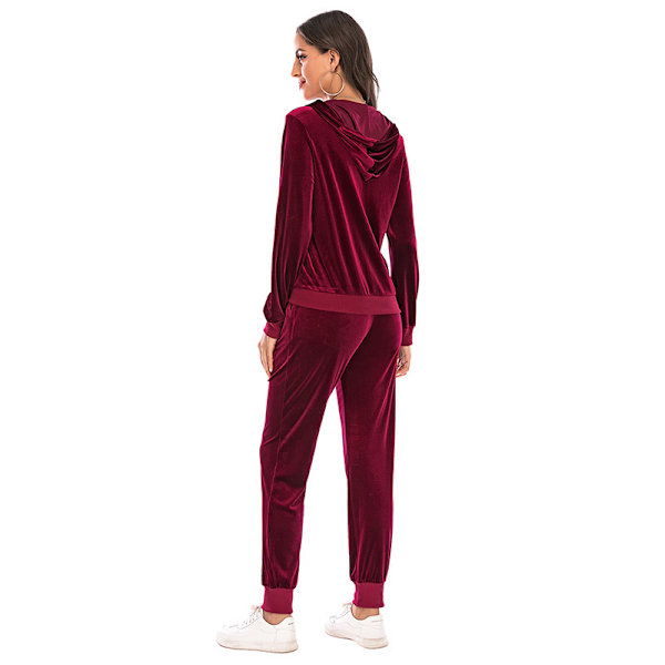 Treningsdress for kvinner 2-delt sett Velour Sweat Outfits RØD RED S