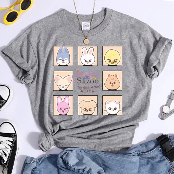 K-POP Stray Kids T-paita Miehille ja Naisille Harajuku Y2K T-paita Rento Kesä Lyhythihaiset T-paidat naisille L3274-Harmaa L-FS1- L L3274-Gray