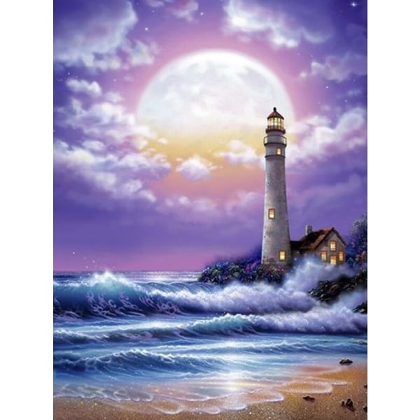 30 x 40 cm, fyr vid havet Diamond painting Broderi Diamon