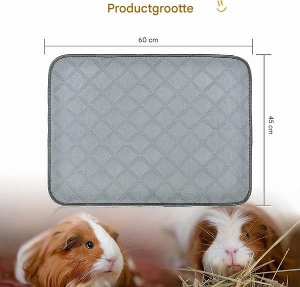 Washable Guinea Pig Pee Pads - 2-Pack (60x45 cm) - Light Grey Fleece - Super Absorbent + Waterproof - Suitable for Rabbits/Rodents