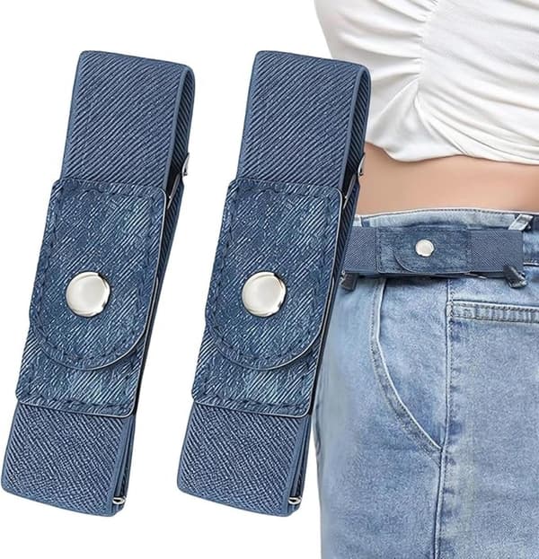 Spændefrit elastikbælte 2 stk justerbar skjult lukning, til jeans bukser afslappet arbejdstøj brun