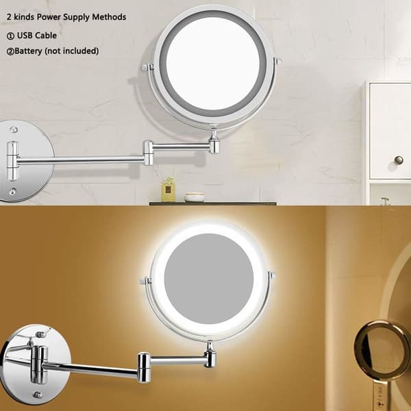 LED-belyst sminkspegel - 10x förstoring, belyst väggmonterad badrumsspegel, dubbelsidig flexibel svanhals, 360° rotation med USB-kabel-FS-