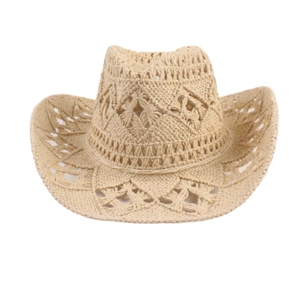 Strå cowboyhat hul solhat med bred skygge Beige Beige