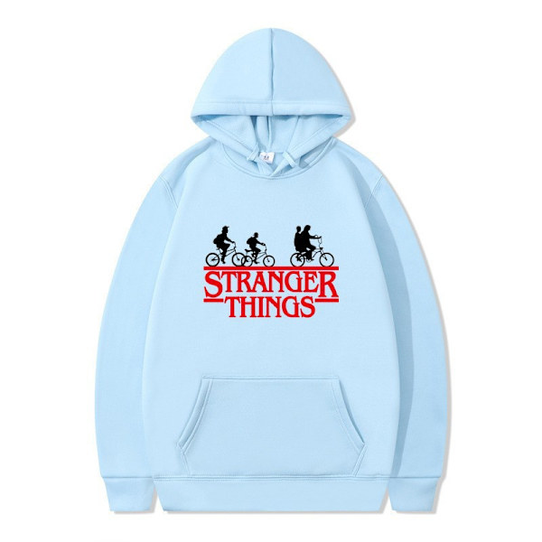 Stranger Things Tryckt Pullover Hoodie med Fleecefoder - Ljusblå - Storlek XL Ljusblå Light Blue Light Blue-FS- Light Blue XL