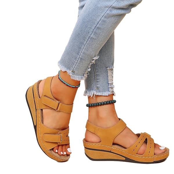 Women's Orthopedic Wedge Sandals Open Toe Ankle Strap, Brown 39 brown brown 39