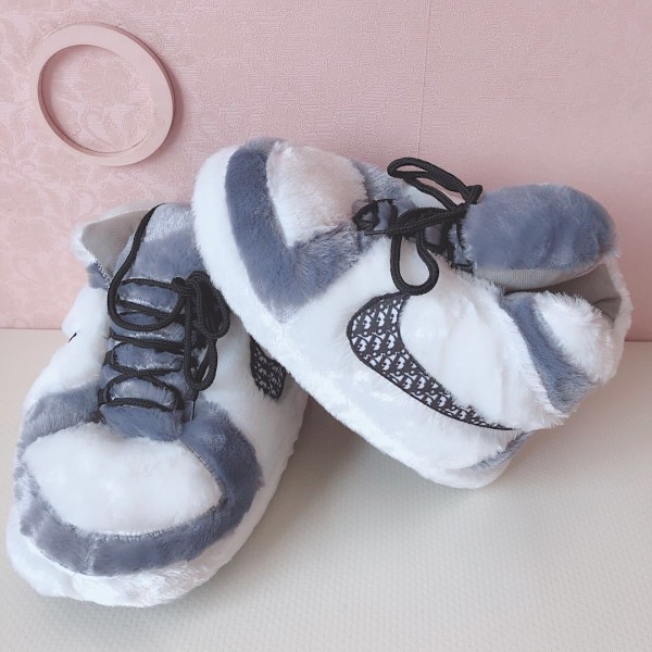 Aj bomullstofflor, vinter inomhus utomhus tofflor W grå och vit Gray and wh Gray and white Interior (36-44)